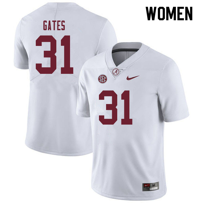 Women #31 A.J. Gates Alabama Crimson Tide College Football Jerseys Sale-White